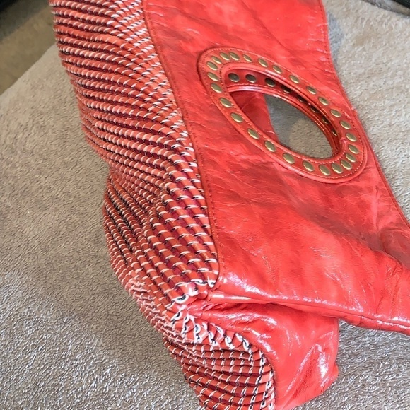 Faux Leather woven studded Large Clutch Purse in Wine Red - Picture 8 of 11